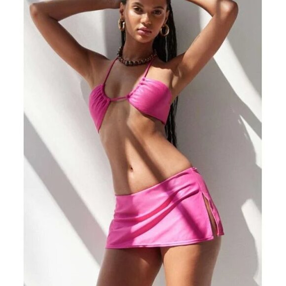NWT UO Out From Under Echo Pink Metallic Mini Skirt Cover Up - Picture 1 of 7